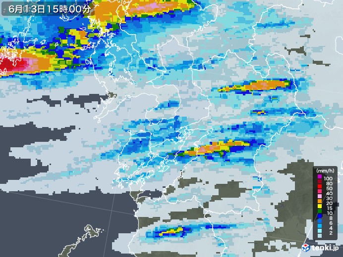 熊本県の雨雲レーダー(2020年06月13日)
