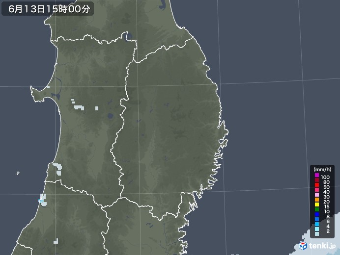 岩手県の雨雲レーダー(2020年06月13日)