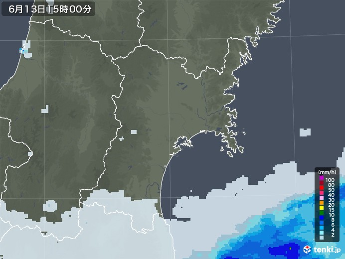 宮城県の雨雲レーダー(2020年06月13日)