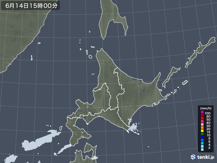 北海道地方の雨雲レーダー(2020年06月14日)