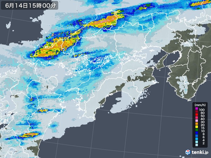 四国地方の雨雲レーダー(2020年06月14日)