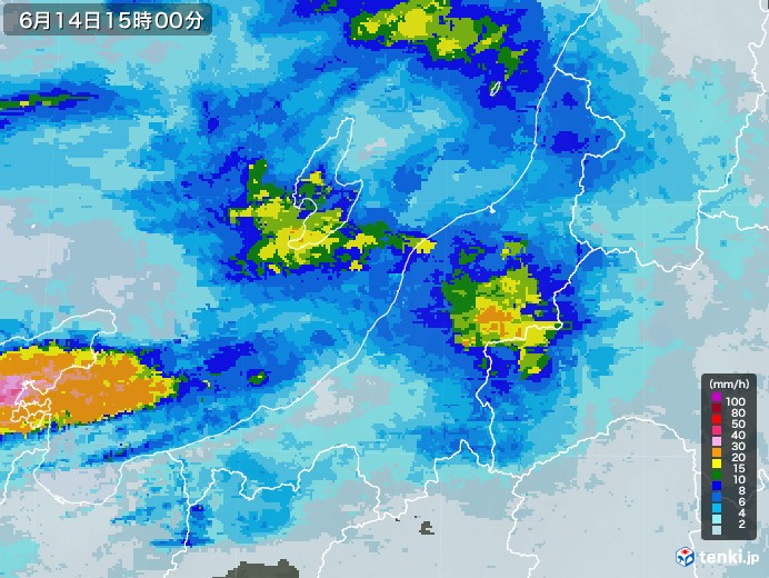 新潟県の雨雲レーダー(2020年06月14日)