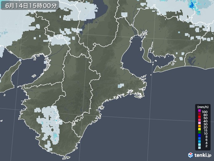 三重県の雨雲レーダー(2020年06月14日)