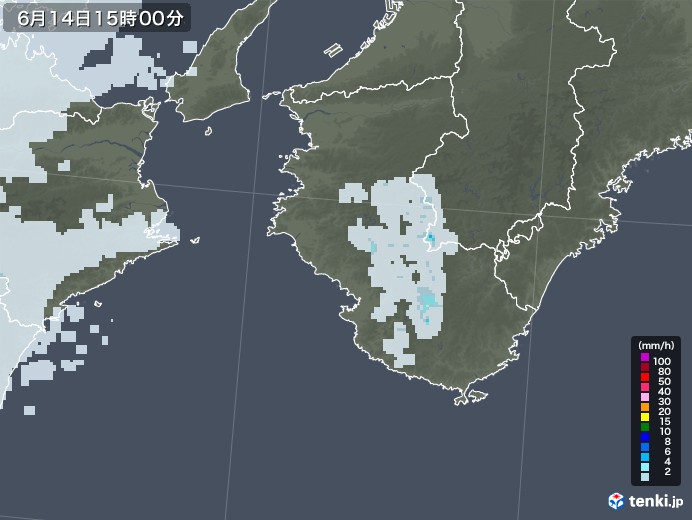 和歌山県の雨雲レーダー(2020年06月14日)