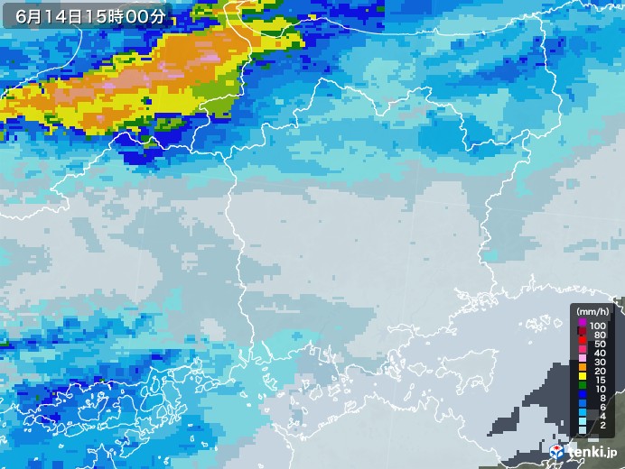 岡山県の雨雲レーダー(2020年06月14日)