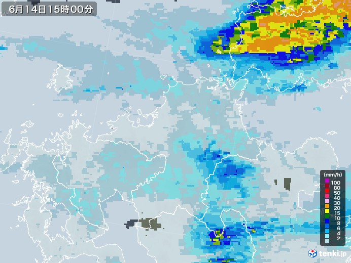 福岡県の雨雲レーダー(2020年06月14日)