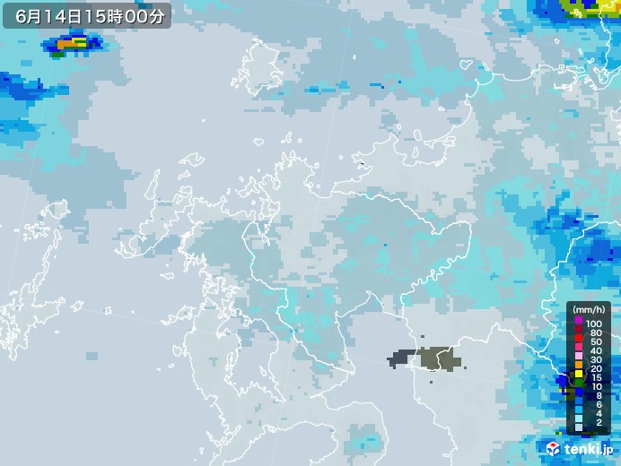 佐賀県の雨雲レーダー(2020年06月14日)