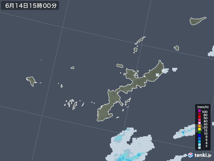 沖縄県の雨雲レーダー(2020年06月14日)