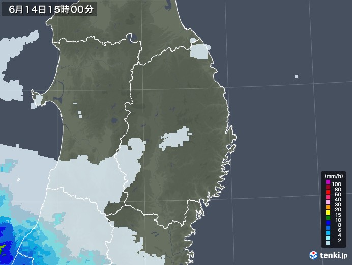 岩手県の雨雲レーダー(2020年06月14日)
