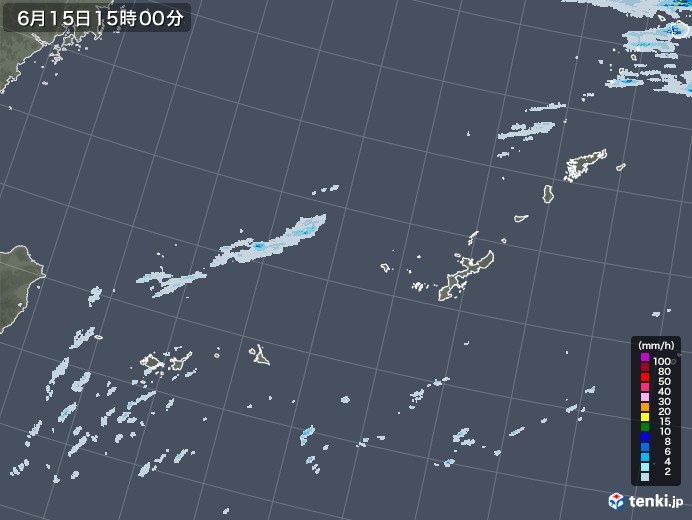 沖縄地方の雨雲レーダー(2020年06月15日)