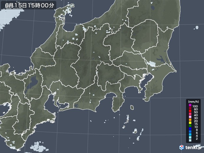 関東・甲信地方の雨雲レーダー(2020年06月15日)