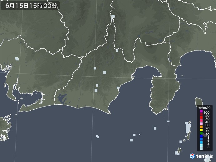静岡県の雨雲レーダー(2020年06月15日)