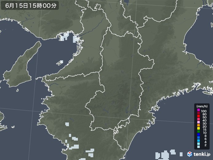 奈良県の雨雲レーダー(2020年06月15日)