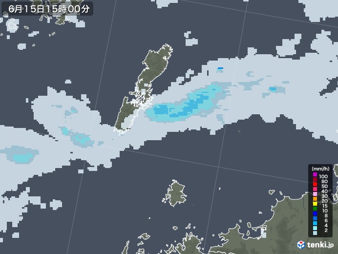 壱岐・対馬(長崎県)の雨雲レーダー(2020年06月15日)