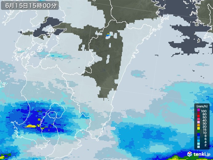 宮崎県の雨雲レーダー(2020年06月15日)