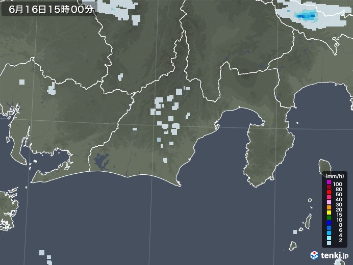 静岡県の雨雲レーダー(2020年06月16日)