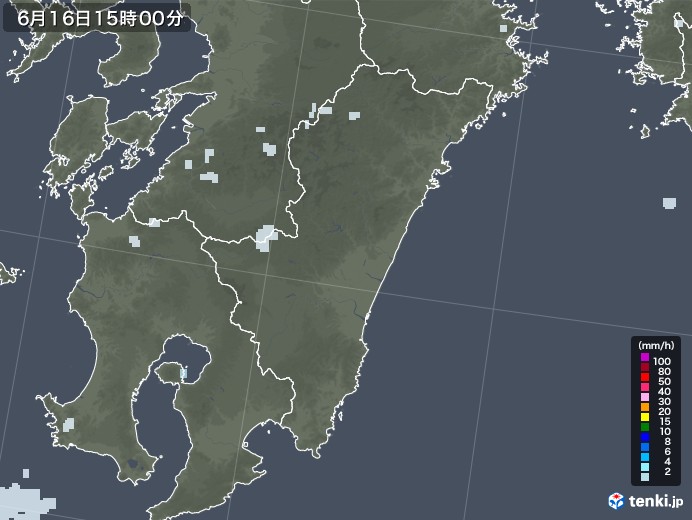 宮崎県の雨雲レーダー(2020年06月16日)