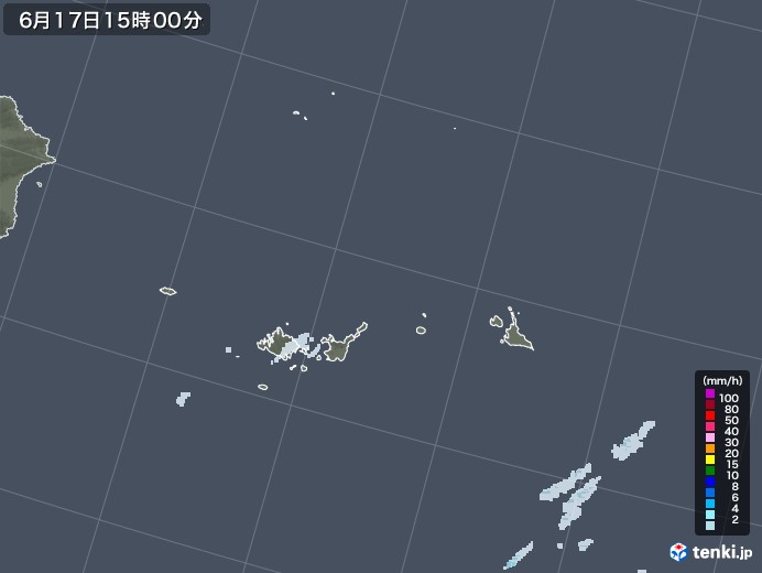 宮古・石垣・与那国(沖縄県)の雨雲レーダー(2020年06月17日)