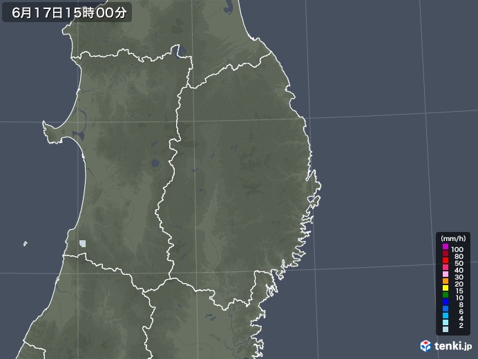 岩手県の雨雲レーダー(2020年06月17日)