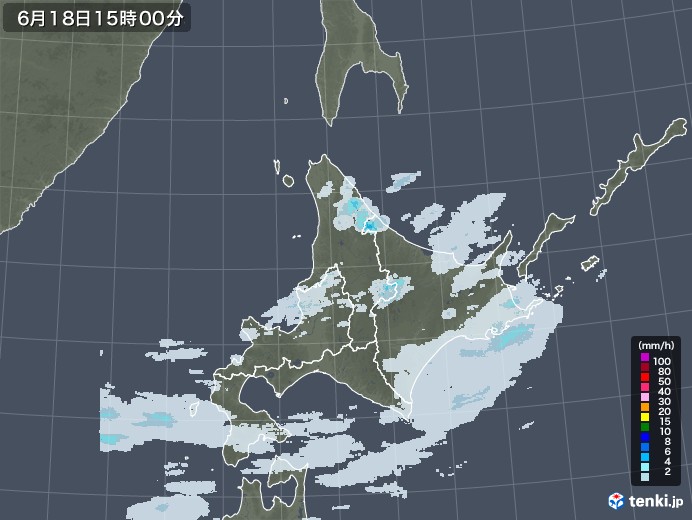 北海道地方の雨雲レーダー(2020年06月18日)