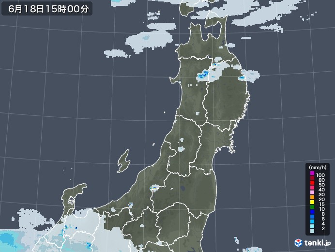 東北地方の雨雲レーダー(2020年06月18日)