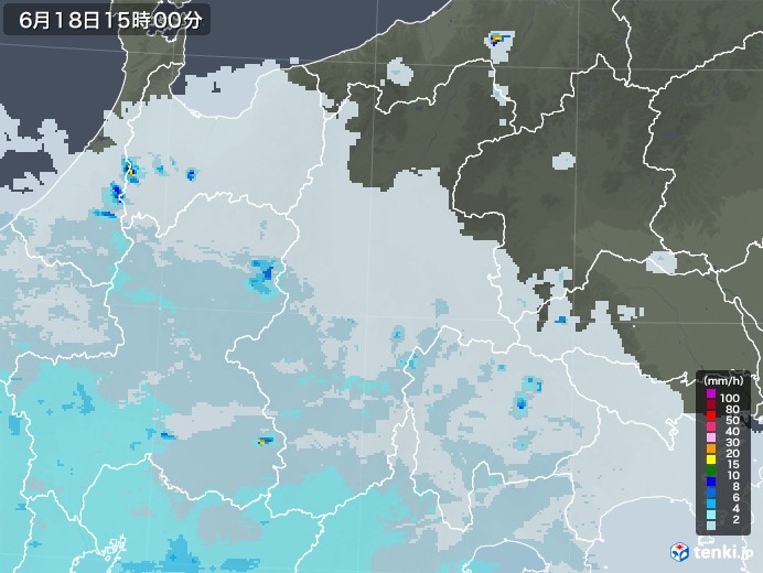 長野県の雨雲レーダー(2020年06月18日)