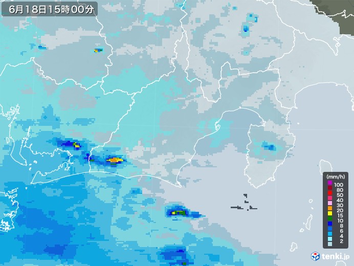 静岡県の雨雲レーダー(2020年06月18日)