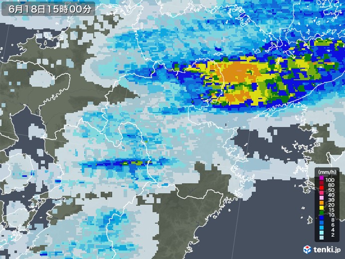 大分県の雨雲レーダー(2020年06月18日)