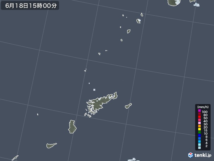 奄美諸島(鹿児島県)の雨雲レーダー(2020年06月18日)