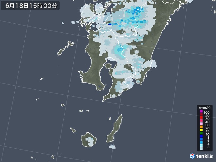 鹿児島県の雨雲レーダー(2020年06月18日)