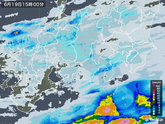 東海地方の雨雲レーダー(2020年06月19日)