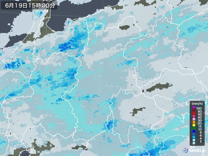 長野県の雨雲レーダー(2020年06月19日)