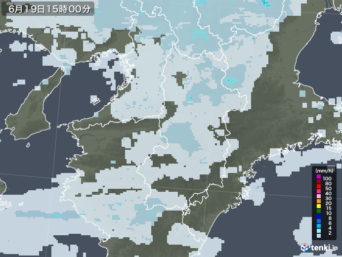 奈良県の雨雲レーダー(2020年06月19日)