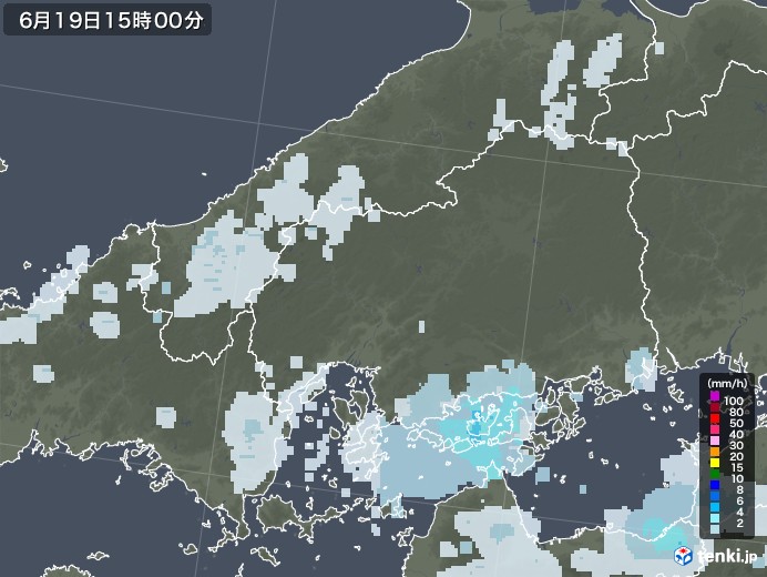 広島県の雨雲レーダー(2020年06月19日)