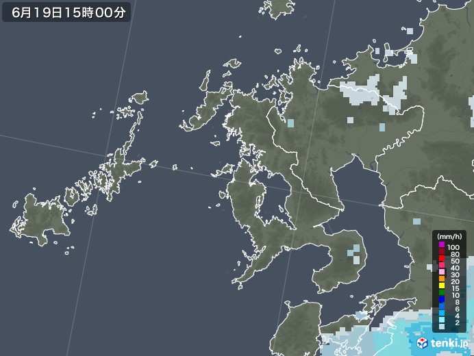 長崎県の雨雲レーダー(2020年06月19日)