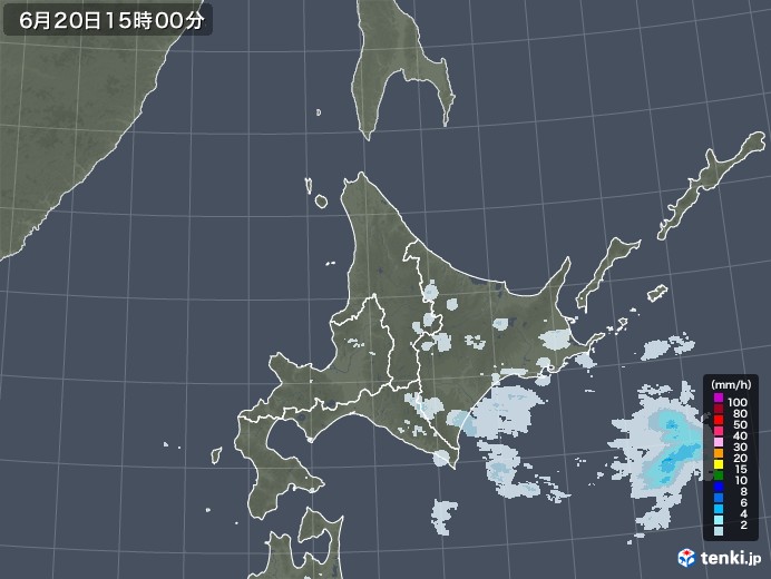 北海道地方の雨雲レーダー(2020年06月20日)