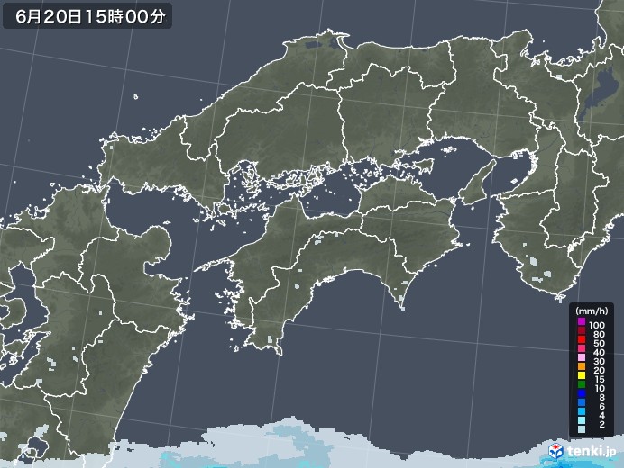 四国地方の雨雲レーダー(2020年06月20日)