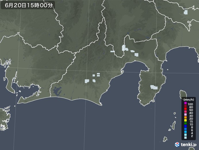 静岡県の雨雲レーダー(2020年06月20日)