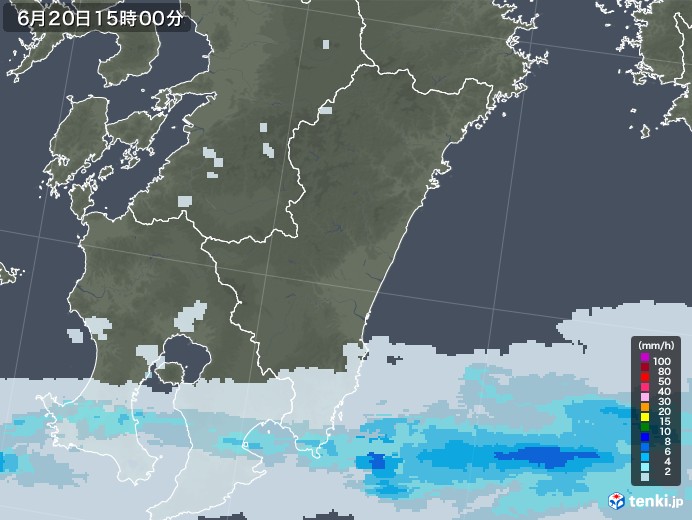 宮崎県の雨雲レーダー(2020年06月20日)