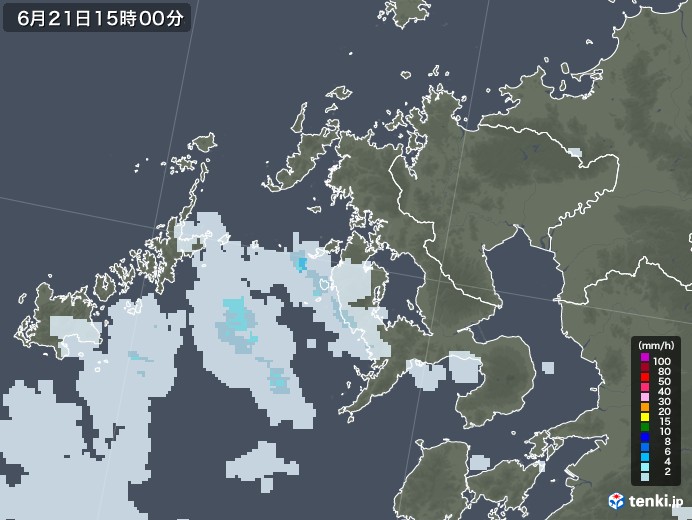 長崎県の雨雲レーダー(2020年06月21日)