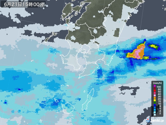 鹿児島県の雨雲レーダー(2020年06月21日)