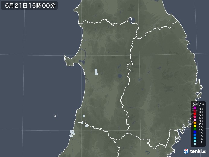 秋田県の雨雲レーダー(2020年06月21日)