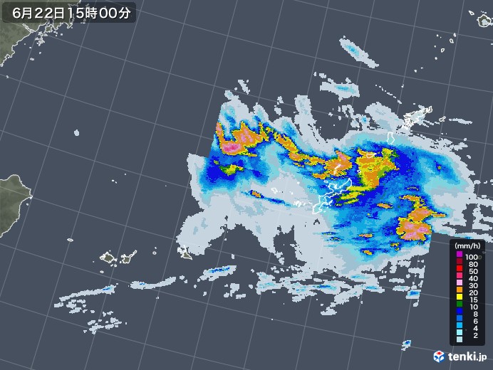 沖縄地方の雨雲レーダー(2020年06月22日)