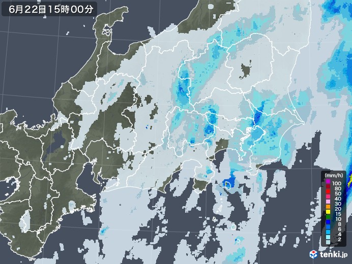 関東・甲信地方の雨雲レーダー(2020年06月22日)
