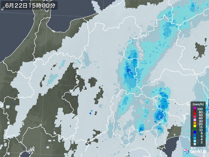 長野県の雨雲レーダー(2020年06月22日)