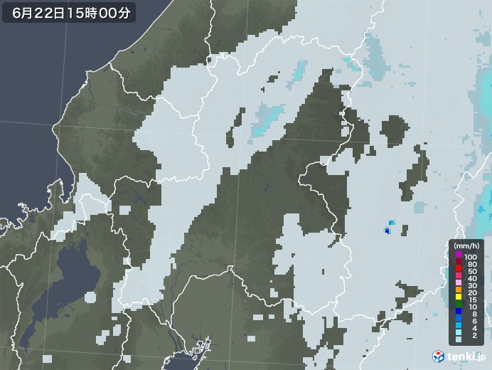 岐阜県の雨雲レーダー(2020年06月22日)