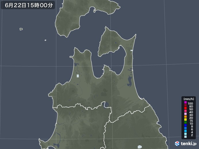 青森県の雨雲レーダー(2020年06月22日)