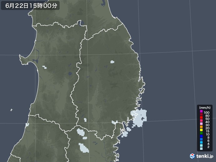 岩手県の雨雲レーダー(2020年06月22日)