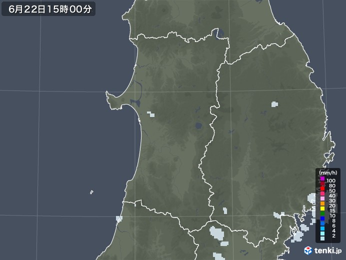 秋田県の雨雲レーダー(2020年06月22日)