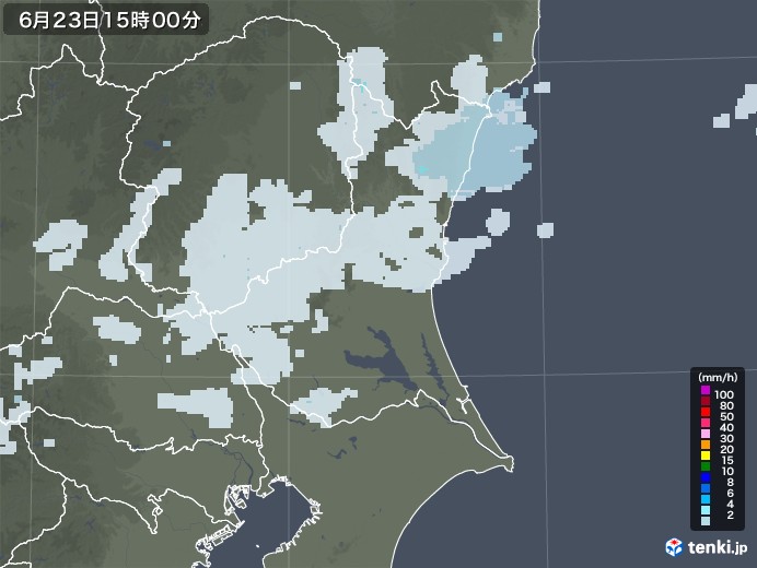 茨城県の雨雲レーダー(2020年06月23日)